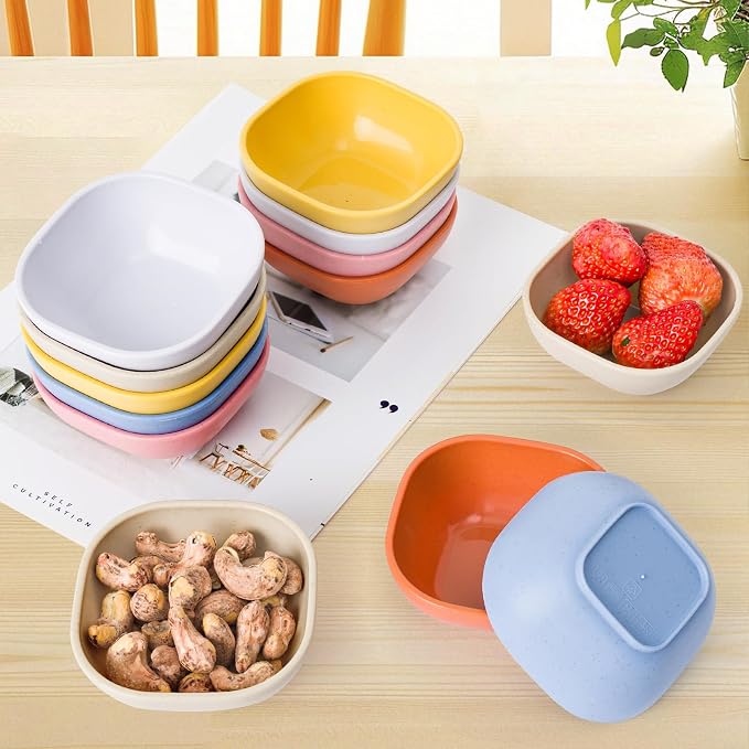 SHECIPIN 12 Pack Wheat Straw Soy Sauce Dishes, 4.5 OZ Small Dessert Bowls, Unbreakable Dipping Bowls, Small Bowls, Dipping Sauce Cups, Mini Prep Bowls, Dip Bowls for Side Dish (colorful