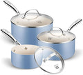 KOCH SYSTEME CS Nonstick Sauce Pan with Lid 1QT, 2QT & 3QT, Non-Toxic Ceramic Saucepan Set, Blue Sauce Pan Set, Multipurpose Cooking Pots Set, Compatible induction