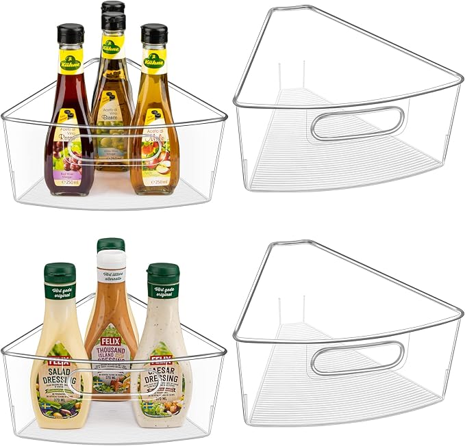 Lazy Susan Cabinet Organizer Bins for 26"/ 28"/ 32" Diameter | Corner Organizer, Plastic Cabinet Storage Bin, 1/8 Wedge - Food Safe, BPA Free, with Non-Slip Pads (for 32" Diameter, 4 Pack)