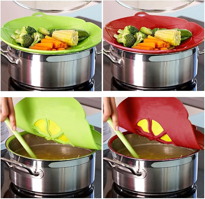 Spill Stopper Lid, Anti Spill & Boil Over Safeguard, Silicone Pot Cover, Multi-Function Kitchen Tool (11"(Purple)+10.2"(Blue))