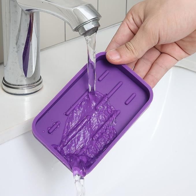 MicoYang Silicone Kitchen Sink Organizer Tray for Multiple Usage,Easy Clean Sponges Holder for Kitchen Bathroom Counter or Sink,Dish Soap Dispenser,Scrubber,Bottle,Cup Purple 4.9”x 3.2”