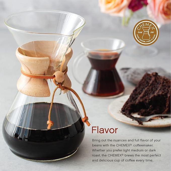 Chemex Pour-Over Glass Coffeemaker - Classic Series - 10-Cup - Exclusive Packaging | Large Manual Drip Coffee Brewer, Non-Porous Borosilicate Glass, Uses Bonded Filters