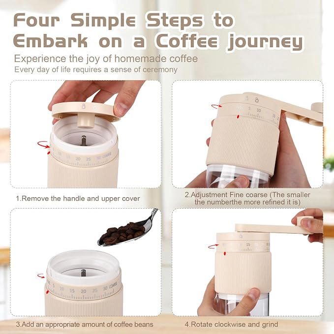 Manual Coffee Grinder with 95 Ceramic Conical Burr, 35 Adjustable Grind Settings, Portable Coffee Mill for Espresso, Pour Over & French Press, Camping & Home