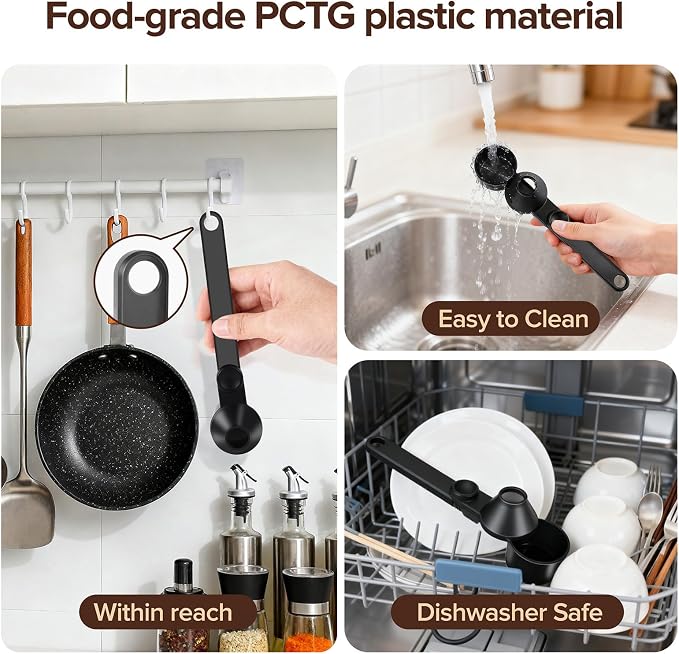 Coffee Scoop with Built-in Funnel & Long Handle - Precision Dosing Spoon for Reusable K-Cups, Protein Powder Scoop, Ground Coffee - 2 Tbsp Measuring Spoon, BPA-Free PCTG, Black (1 Pack)