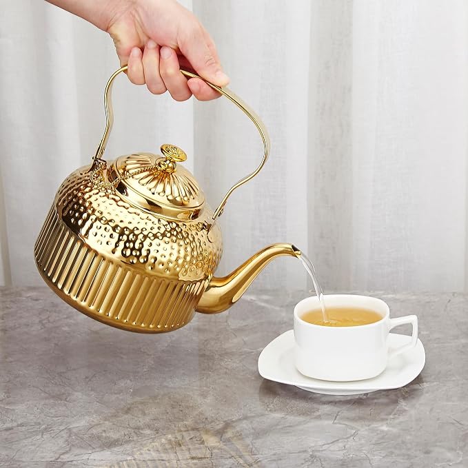 SANQIAHOME Antique 1.8L (60 Oz) Stainless Steel Teapot with Infuser Gold