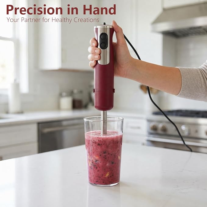 Immersion Blender, Corded Electric Stick Mixer, 1000W Dual-Speed Motor, 12 Adjustable Speeds, Comes with a Measuring Cup, Suitable for Baby Food, Purees, and Soups