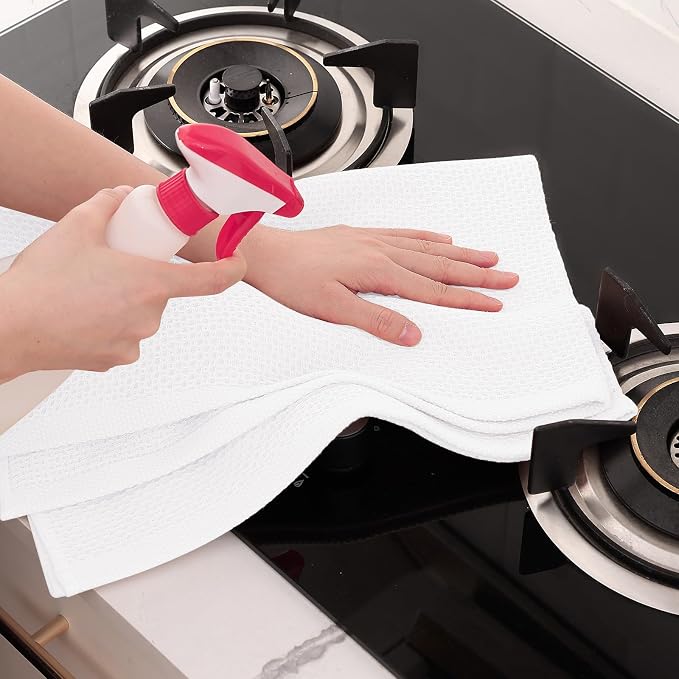 Homaxy 100% Cotton Oversized Waffle Weave Kitchen Towels, 7-Pack, White | 20 x 28 Inches, Ultra Soft Absorbent Dish Towels, Quick Drying Large Cleaning Towels