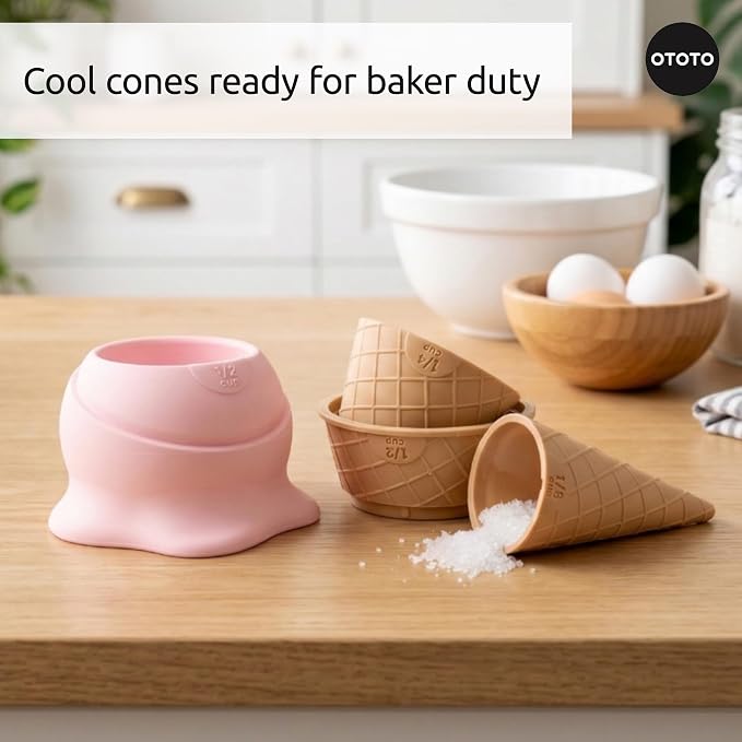 OTOTO Coney Ice Cream Measuring Cups Set – Detachable Plastic Measuring Cup Set for Baking & Cooking, Cute Measuring Cups for Liquid, Cute Baking Supplies, Kitchen Gadgets, Baking Gifts