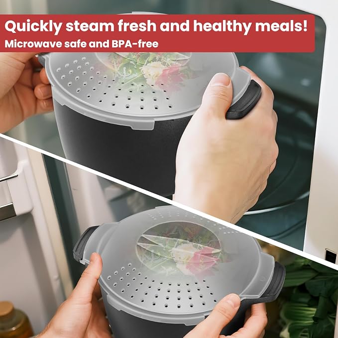 Large Microwave Cookware Steamer 2 Quart Vegetable Cooker for Cooking | Microwave Cooker with Food Container, Removable Filter and Lockab - BPA Free, Dishwasher Safe