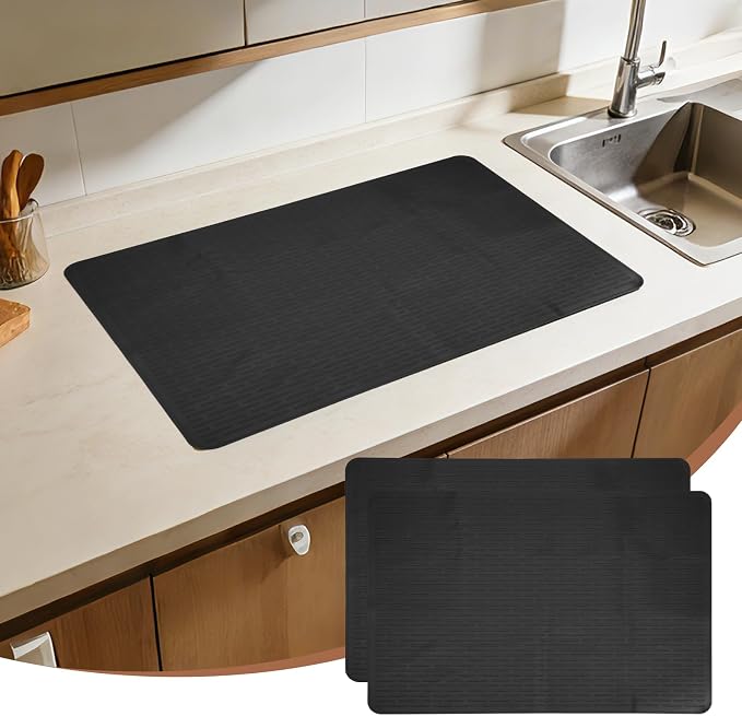 PATIKIL 28 x 20 Inch Stove Top Cover for Electric Stove, 2Pcs Silicone Stripe Mat for Glass Top Cover Non-Slip Glass Cooktop Protector for Kitchen Oven Dish Drying Mat, Black