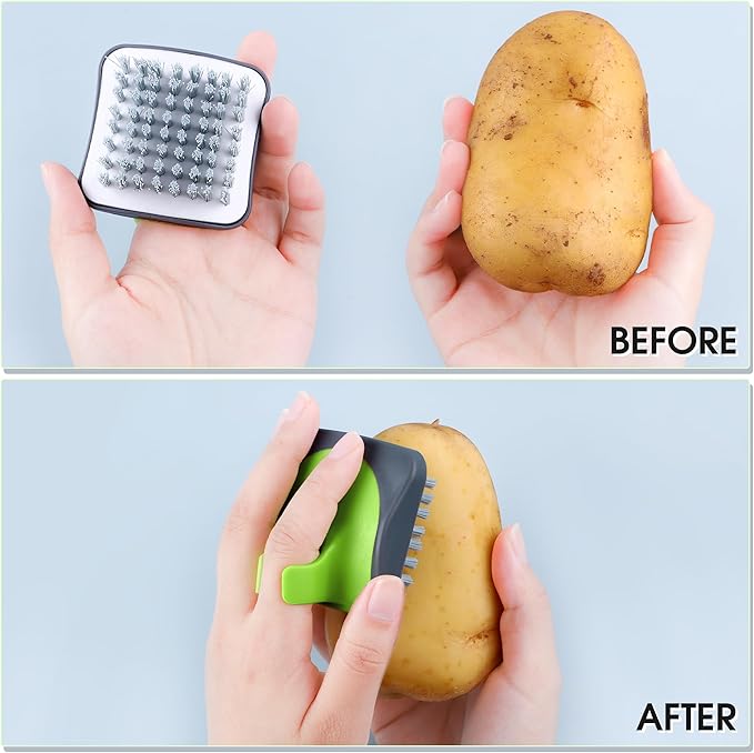 Aodaer Vegetable Brush Potato Scrubber Brush Silicone Hard and Soft Side Fruit Cleaning Tools for Delicate or Tough-Skinned Vegetables
