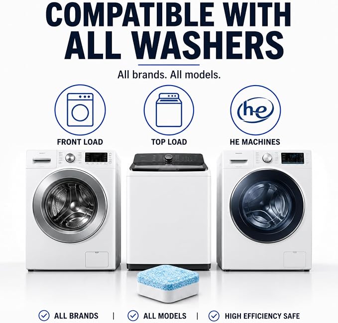 Washing Machine Cleaner Tablets - Penetrating Deep Clean Washer Cleaner Tablets For Front Loader And Top Load HE - Active Formula Tub Descaler Deodorizer