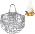 M METERXITY 1-Pack Cotton Mesh Bag, Reusable Washable Mesh Net String Grocery Bags, Reusable Produce Bags with Handle, Net Tote Bag for Fruits/Vegetables Shopping [Gray, Short Handle]