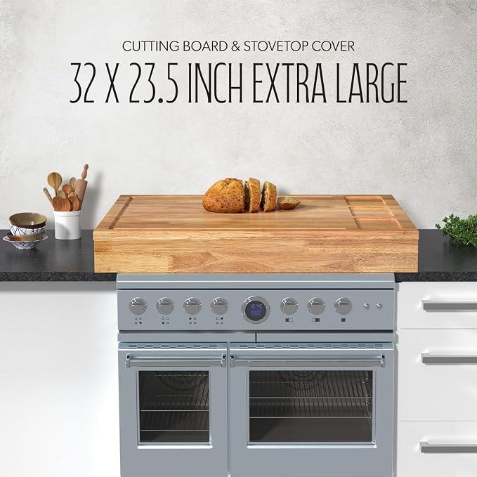 Extra Large Solid Wooden Cutting Board and Stovetop Cover, 3 in 1 Stove Top Cover Chopping Board with Detachable Legs and Juice Groove, Sink Cover Board