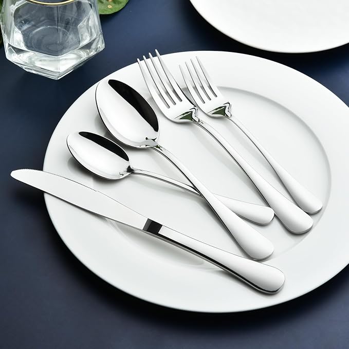 Silverware Set for 6,30 Piece Stainless Steel Flatware Utensils Cutlery Set | Heavy Duty Steak Knife Fork and Spoon, Dishwasher Safe, Gift Package for Wedding Housewarming