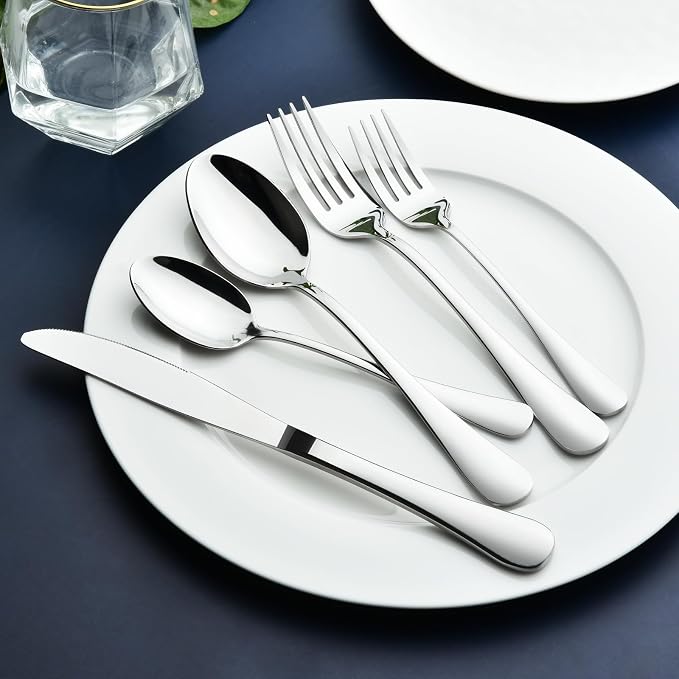 Silverware Set for 8, 40 Piece Stainless Steel Flatware Utensil Cutlery Set | Heavy Duty Steak Knife Fork and Spoon, Dishwasher Safe, Gift Package for Wedding Housewarming
