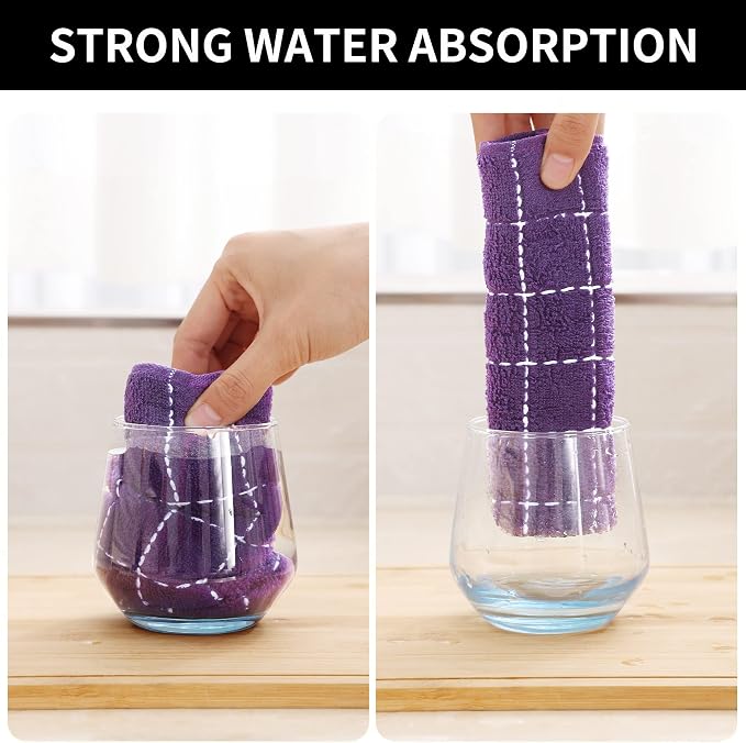 Homaxy 100% Cotton Terry Kitchen Dish Cloths, 6 Pack, Purple | Ultra Soft and Absorbent, Suitable for Drying and Washing Dishes