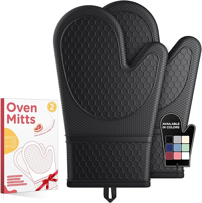 Kitsure Silicone Oven Mitts, Kitchen Gadgets, Apartment Essentials | 2 Pack Oven Gloves with Soft Lining, Non-Slip and Heat Resistant, Great Gift for Cooking, Baking