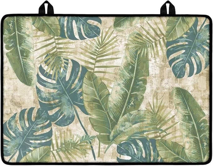 Tropical Leaf Print Electric Stove Insulation Pad Heat & Stain Resistant Dish Drying Mat for Kitchen 30x21 Inch Cooktop Stove Guard Protector with Anti-Slip Grip Extra Large Mat