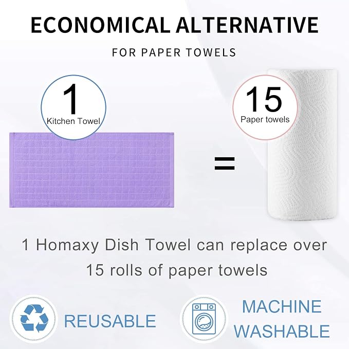 Homaxy 100% Cotton Terry Kitchen Towels, 12 Pack, Lavender | Ultra Soft and Absorbent Dish Towels for Kitchen, Suitable for Drying and Washing Dishes