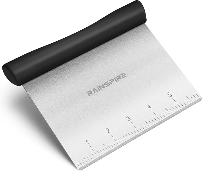 Rainspire Bench Scraper, Stainless Steel Dough Scraper, Pastry Scraper, Pizza and Dough Cutter Multi-Purpose Scraper/Chopper, Pizza Cutter Food Chopper Baking Supplies Kitchen Gadgets, Black | Dishwasher Safe Measurement Marks Non-slip Comfortable Hand...
