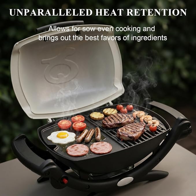 QuliMetal Cast Iron Griddle for Weber Q100, Q120, Q1000 and Q1200 | 12.6 x 8.6 inch replacement griddle for Weber Q series gas grills; replaces Weber 6558
