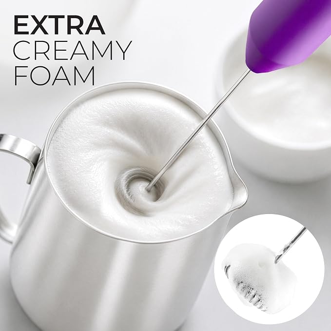 Zulay Kitchen Powerful Milk Frother AA Batteries Included – Ultra Fast Handheld Drink Mixer with Stainless Steel Whisk Stirrer for Coffee, Protein, Matcha & More, Frother Wand Electric Frothmate