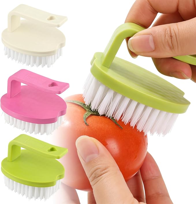 3Pcs Vegetable Scrubber Brush, Vegetable Brush with Stiff Bristles Veggie Cleaner Brush for Fruits, Potatoes, Carrots & More with 3 Hooks Easy Storage