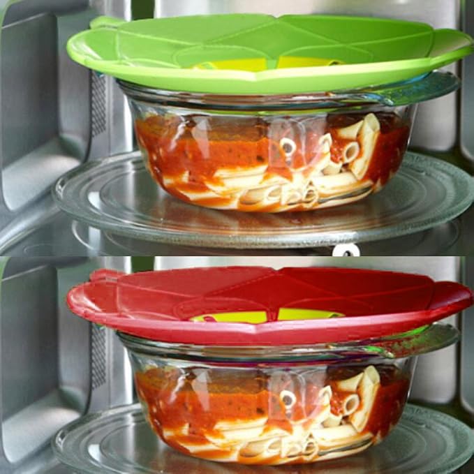 Spill Stopper Lid, Anti Spill & Boil Over Safeguard, Silicone Pot Cover, Multi-Function Kitchen Tool (11"(Red)+10.2“(Green))