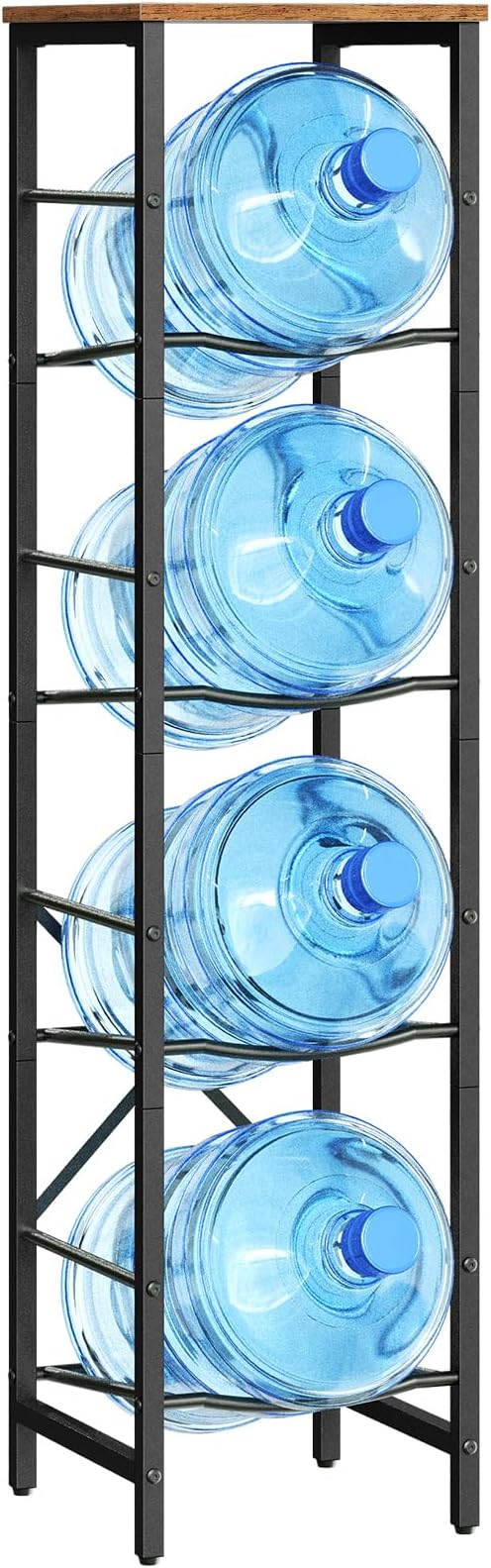 HOOBRO Water Jug Rack, Water Bottle Holder, 5 Gallon Water Jug Rack, 4-Tier Water Cooler Storage Rack, Water Dispenser Stand, for Kitchen, Living Room, Office, Rustic Brown and Black BF02ST01