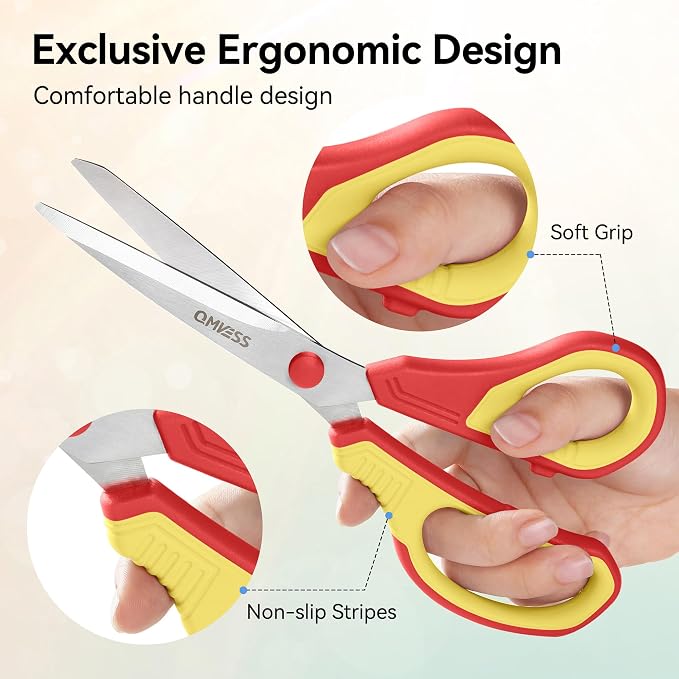 QMVESS 8.5" Scissors All Purpose 3 Pack, Ultra Sharp 2.5mm Thick Blade Scissors for Office, Professional Ergonomic Comfort Grip for Office School Home Fabric Sewing DIY Craft Cutting General Use