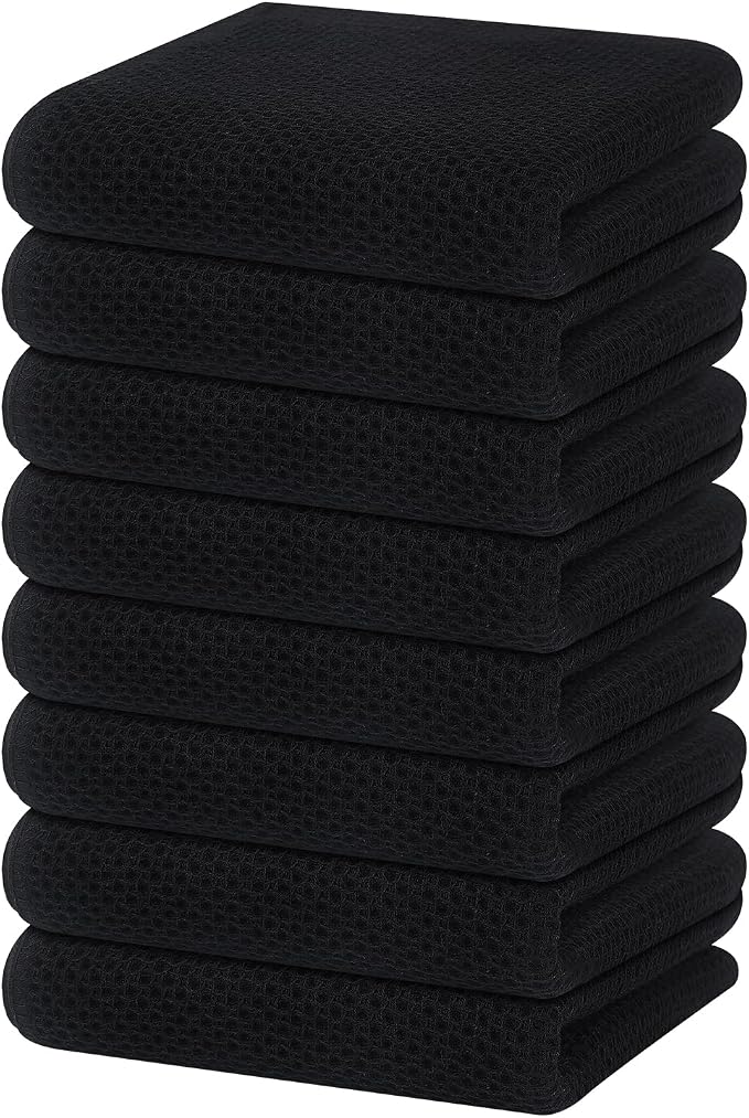 Homaxy 100% Cotton Waffle Weave Kitchen Dish Towels 8-Pack, Black | 13 x 28 Inches, Ultra Soft Absorbent Dish Towels, Quick Drying Cleaning Towels