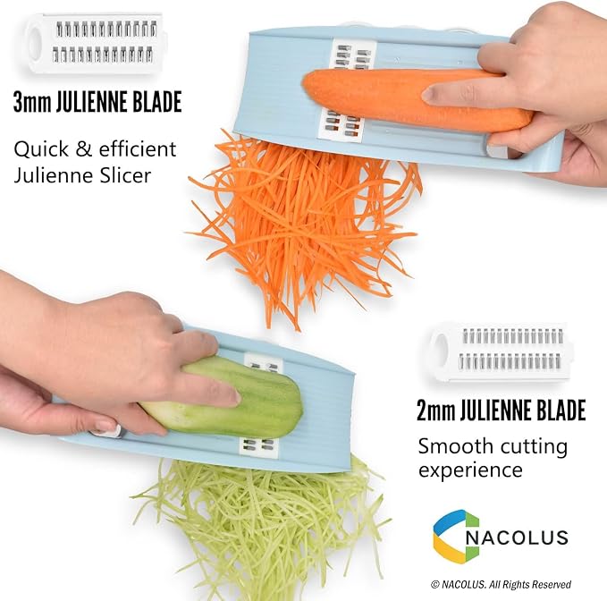 NACOLUS Handheld Mandoline Slicer for Kitchen, Vegetable Slicer Multi Blade Potato Chip, Veggie shredder, Vegetable Cutter, Julienne Shredder and peeler For Small Job In Kitchen Blue
