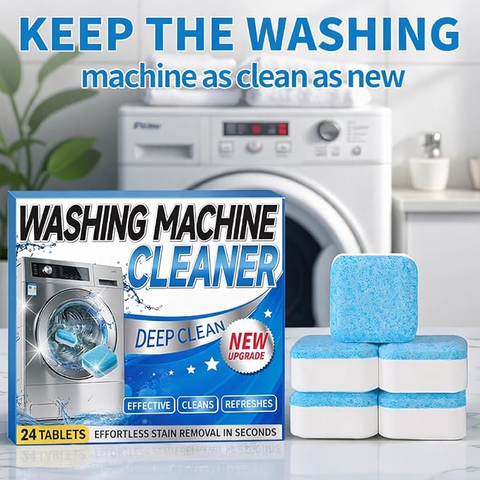 Enzyme Washing Machine Cleaner Tablets (24 Pack) – Protease Laundry Machine Cleaner Descaler for HE, Front Load & Top Load Washer, Deep Clean, Removes Odor, Fur, Residue & Buildup (2-Year Supply)