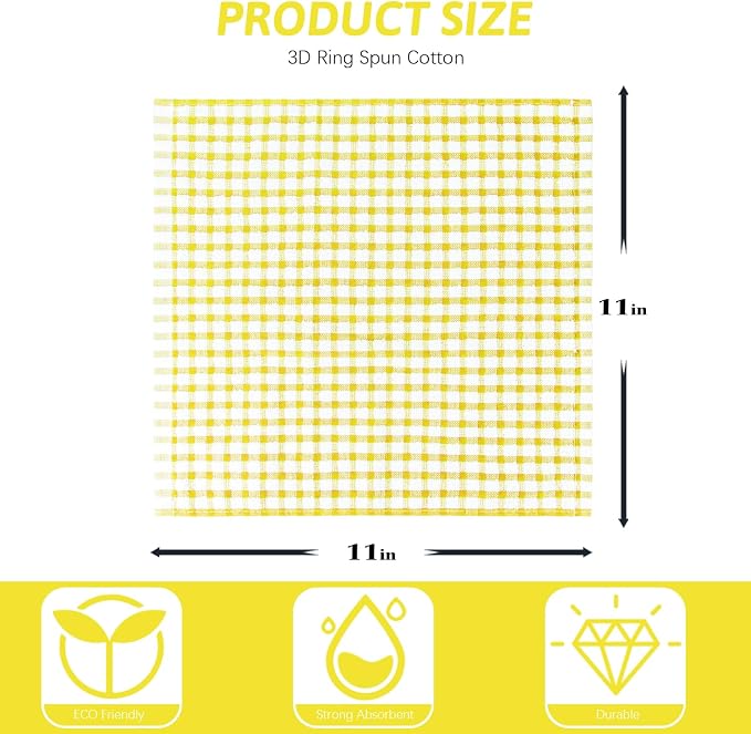 Nialnant 8 Pcs Kitchen Dish Rags,100% Cotton Kitchen Towels | Soft Absorbent Quick Drying Dish Cloths for Washing Dishes,Cleaning rags - 11 x 11In Yellow