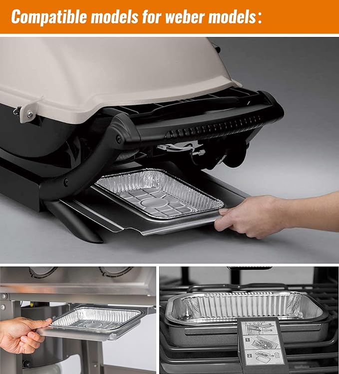 NUPICK 30 Pack 6415 Drip Pans Compatible for Weber | Aluminum Pans for Weber Spirit, Genesis Series, Q Series Grills, Disposable Aluminum Foil Grease Trays, 8.5" x 6"