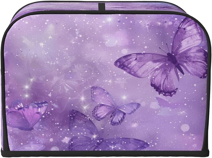 4 Slice Toaster Cover Butterfly Purple Pastel Dust Proof Washable Kitchen Appliance Cover with Pocket, Oxford Fabric Countertop Toaster Protector for Standard Toasters Small Appliances