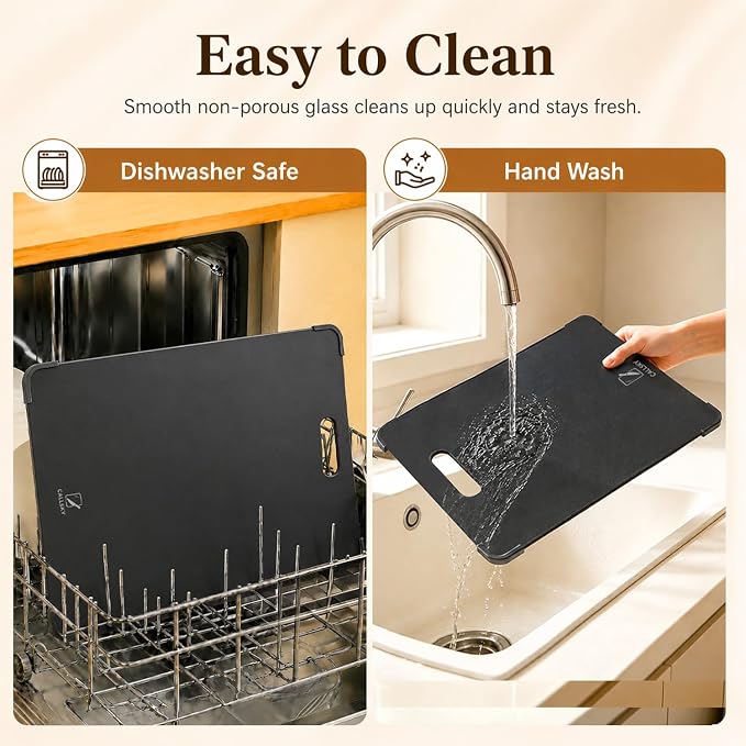 16x12 Black Tempered Glass cutting boards for kitchen dishwasher safe | Non-Slip Corner Guards,Shatter-Resistant,Scratch-Resistant,Food-Safe & Non-Toxic,large cutting board