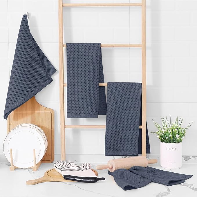 Homaxy 100% Cotton Waffle Weave Kitchen Towels, 15-Pack, Dark Grey | Ultra Soft Absorbent Dish Towels, Quick Drying Cleaning Towels, 13 x 28 Inches