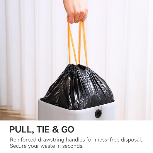 MUEE 5 Rolls Small Trash Bags with Drawstring,75 Count | Touchless Open for Makeup & Skincare, Keeps Beauty Waste Hidden