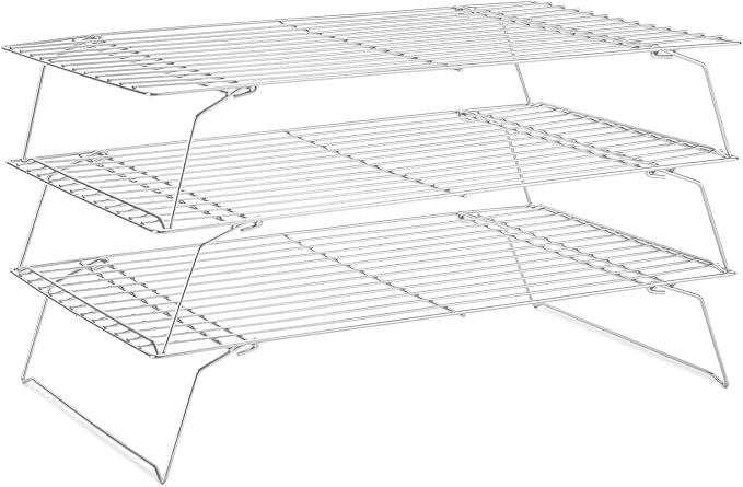 Briout Cooling Rack for Cooking Baking 3 Tiers, 16" x 10" Wire Rack, Silver | Thick Wire Rack, Oven & Dishwasher Safe, for Roasting, Grilling, Drying, Fits Half Sheet Pan