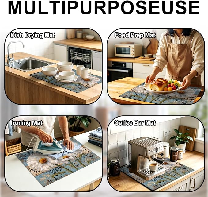 Daisy Garden Washer Dryer Top Cover Mat 28.35x20.47 in | Heat Resistant Cooktop Protector Mat with Non-Slip Backing, Scratch Protection and Countertop Drying Mat.