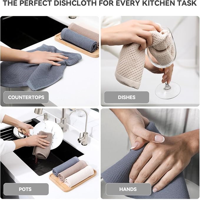 Egles 6 Pack Kitchen Dishcloths 100% Cotton, 12 x 12 Inch | Waffle Dish Cloths, Soft, Absorbent and Quick-Drying Dish Towels, for Washing Dishes