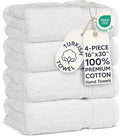 Chakir Turkish Linens 100% Cotton Premium Turkish Towels for Bathroom | 16'' x 30'' (4-Piece Hand Towel, White) | 100% cotton hand towels, 4-pack 16x30, OEKO-TEX certified, soft absorbent for the bathroom