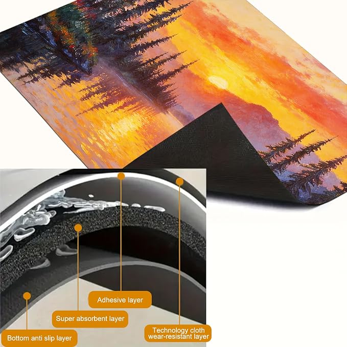 HOMETITUTE Spring Stove Top Covers for Electric Stove 28x20 Inches Sunset Lake Pine Forest Heat Resistant Glass Cooktop Protector Pad Decorative Stovetop Cover for Kitchen Coffee Bar Decor