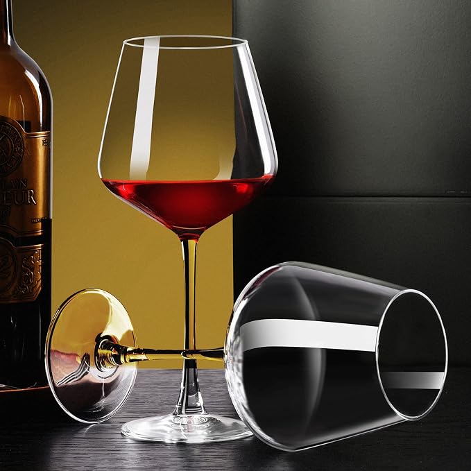 PARACITY Wine Glasses Set of 2, 16 fl oz, Long Stem, Wide Bowl, Hand Blown | Hand-blown clear glass with a wide bowl for red or white wine, supporting easy swirling at dinners, parties and gatherings