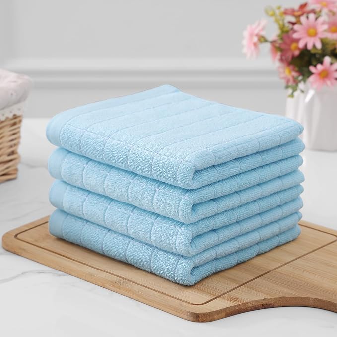 Homaxy 100% Cotton Terry Kitchen Towels, 8 Pack, Sky Blue | Ultra Soft and Absorbent Dish Towels for Kitchen, Suitable for Drying and Washing Dishes