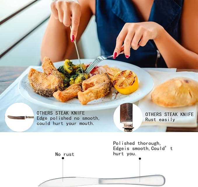 20-Piece Steak Knife and Dinner Fork Set for 10, Stainless Steel Serrated Steak Knives and Dinner Forks, Mirror Polished Flatware Set, Dishwasher Safe