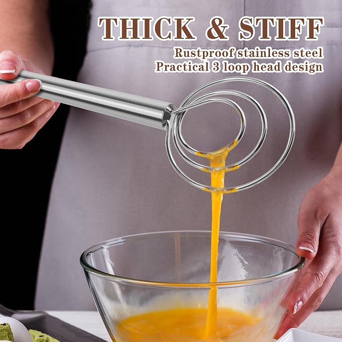 TEEVEA Danish Dough Whisk Stainless Steel for Sourdough Bread | Dutch Dough Hook, Replaces Hand Mixer and Spoon, Bread Baking Tool, Food Grade Rust Resistant Steel, Non-Stick, Easy to Clean
