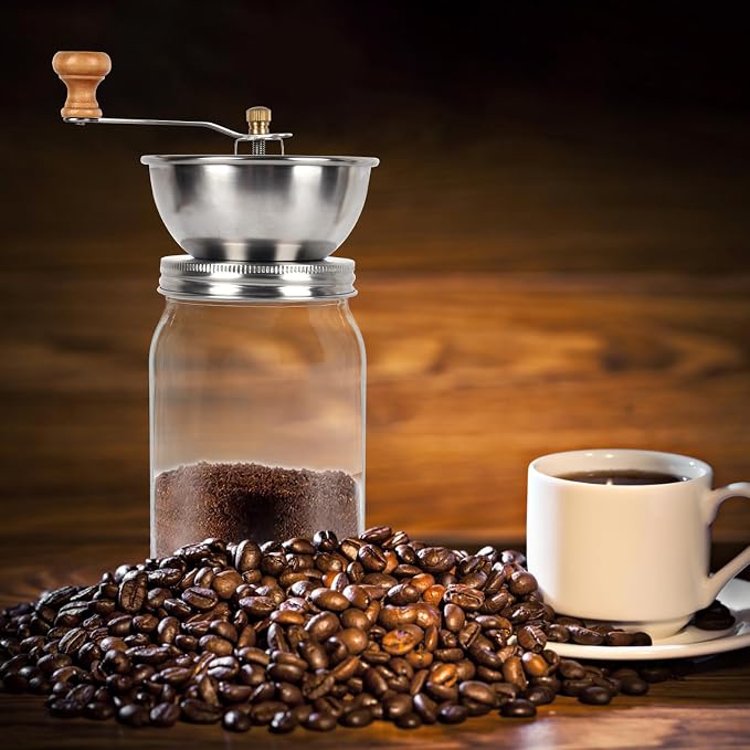 Mason Jar Coffee Grinder, Manual Coffee Grinder Lid Attachment for Wide Mouth Mason Jars, Stainless Steel Mason Jar Lid and Ceramic Burr,Ideal for Camping & Home Barista